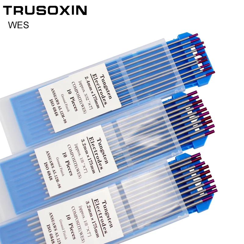 Eletrodo de tungstênio roxo cabeça wes, 1.0 /1.6/2.0/2.4/3.0/3.2/agulha de tungstênio tig/eletrodo de tungstênio/haste tig com 10 peças