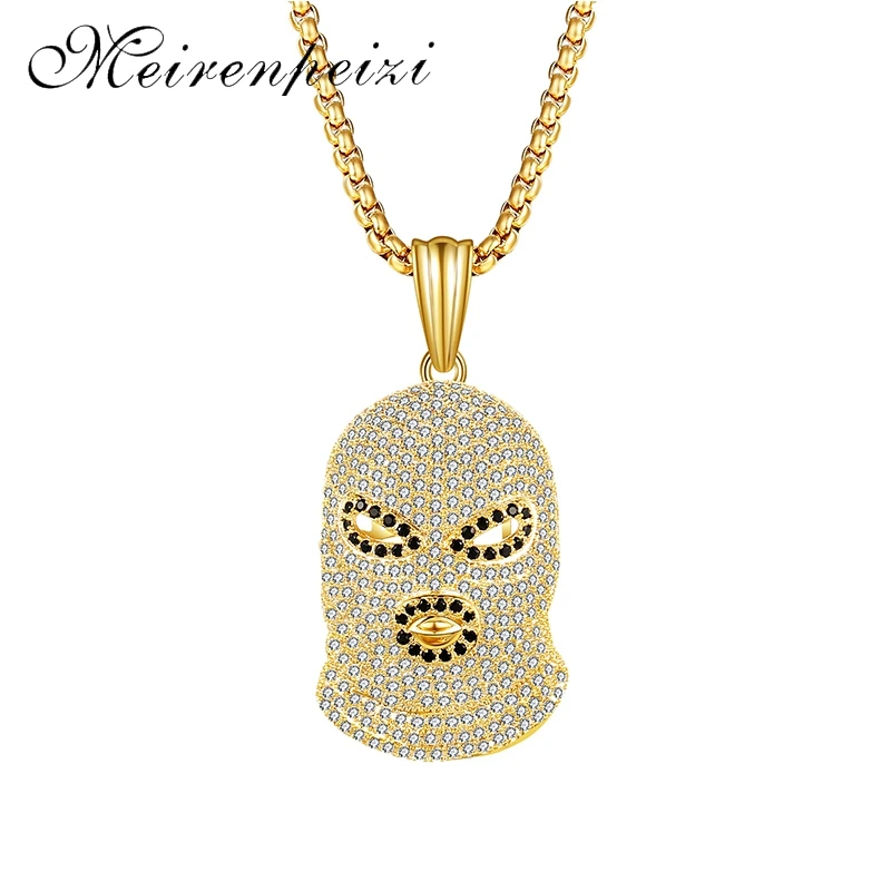 

Hot HipHop Head Necklace Pendant Men Jewelry Head Gold Color Necklace Hiphop Pendant Long Chains