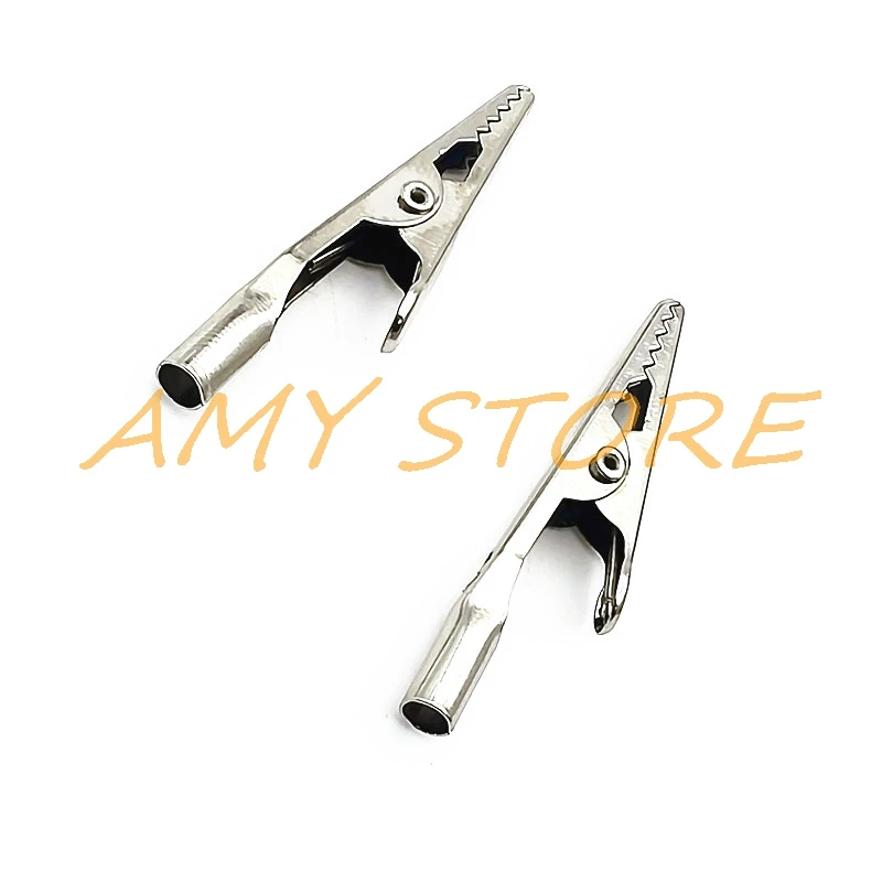 100pcs 10A ไฟฟ้าทดสอบจระเข้จระเข้คลิป Clamps Silver Tone 50 มม.ยาว 10 มม.กว้าง 4 มม. TAIL 50x13x5 มม.ขนาด