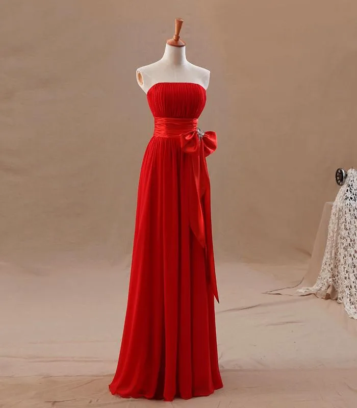 Vestidos de dama de honor largos rojos de gasa, vestidos de dama de honor de línea a que no combinan, vestidos de fiesta de dama de honor de talla grande, recién llegados, 2018