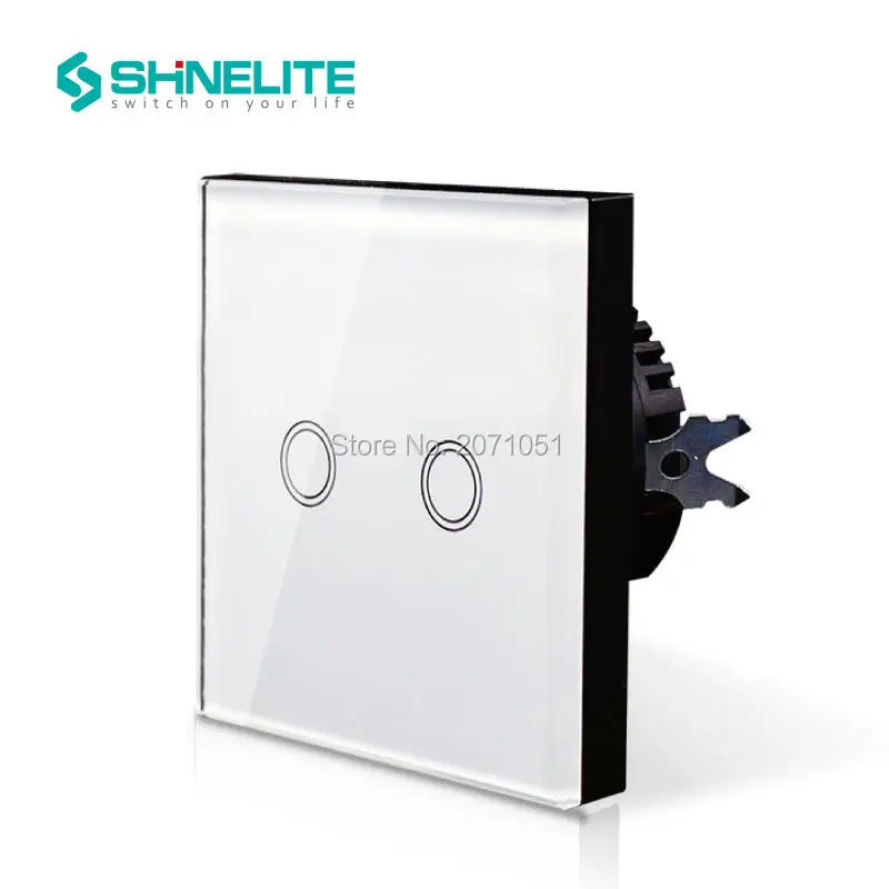 

Shinelite, белая кристаллическая стеклянная панель переключателя, стандарт ЕС, умный сенсорный 2-кнопочный 1-ходовой переключатель