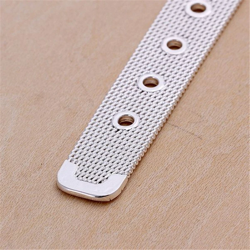 DOTEFFIL 925 Sterling Silver 10/12/14mm Web Watch Belt Bangles Bracelets For Women Men Wedding Engagement Jewelry