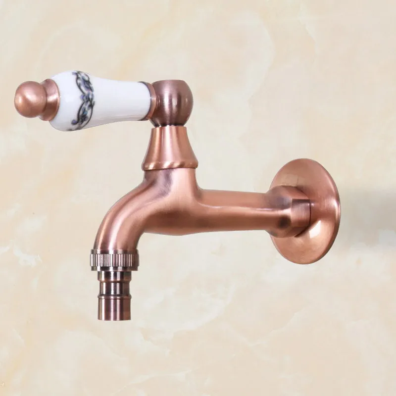 Antique Red Copper Wall Mount Outdoor Faucet Garden Bibcock Tap Ceramic Handle Bathroom Washing Machine /mop Faucet KD081