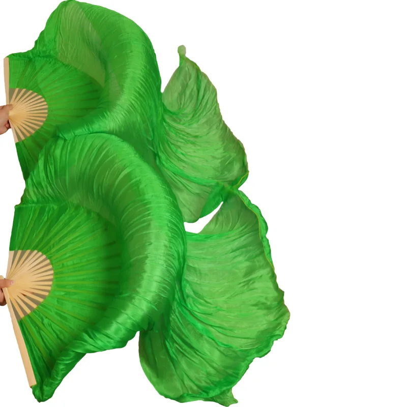 New Arrivals Stage Performance Dance Fans 100% Silk Veils Colored Women Belly Dance Fan Veils (2pcs) green Color