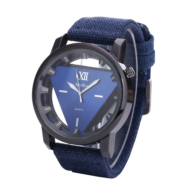 Relogio feminino Women Watch Skeleton Watches Triangle Watch New Style Unisex Simple Quartz Wristwatch Canvas Strap Watch Hot