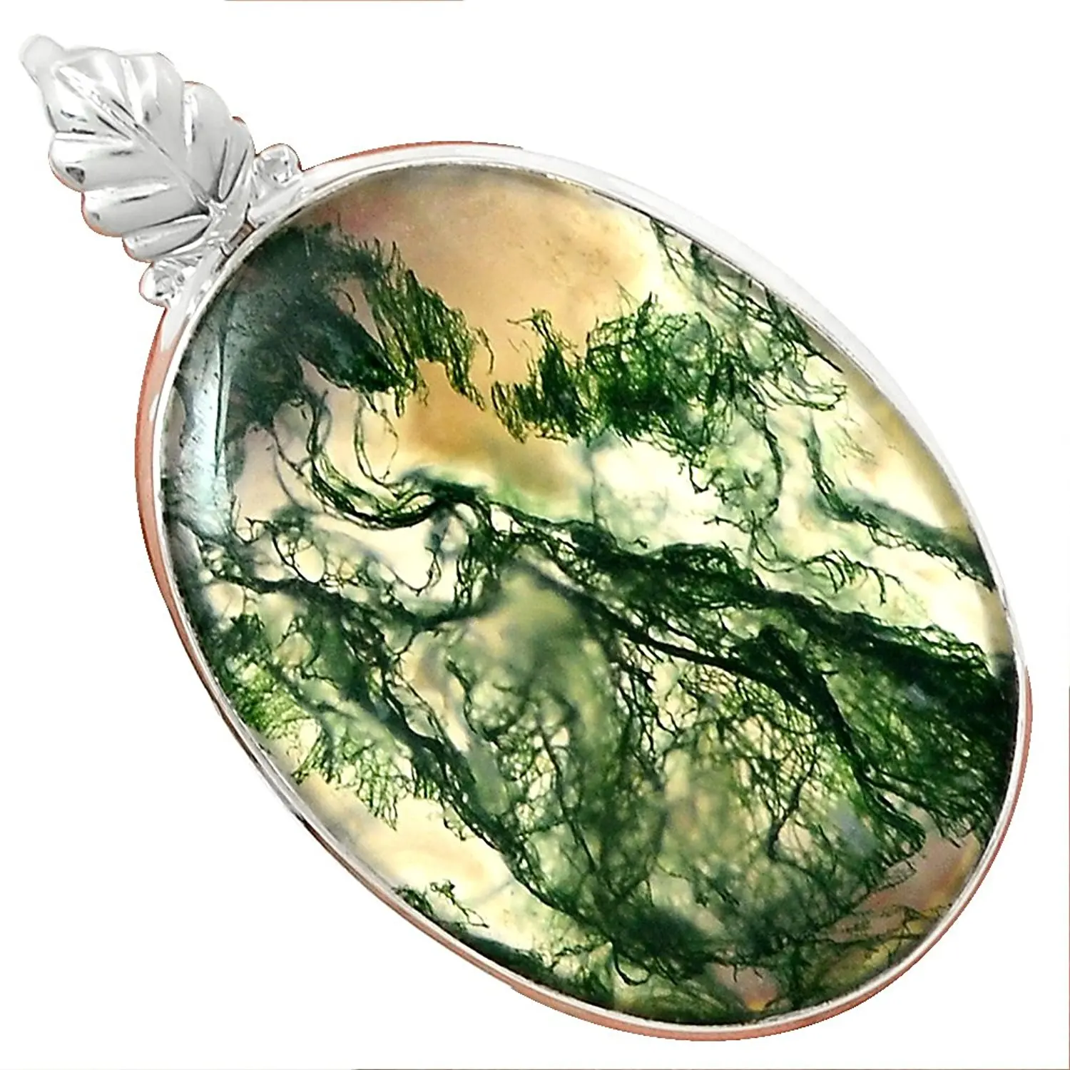 

Lovegem Genuine MOSS AGATE PENDANT 925 Sterling Silver, 58.5 mm, AP3549