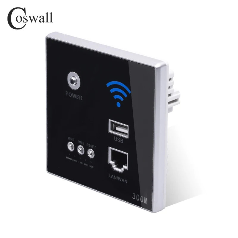 COSWALL 300M Wall Embedded Wireless AP Router USB Charging Port 1500mA Output Wall WIFI Routeur Panel Socket