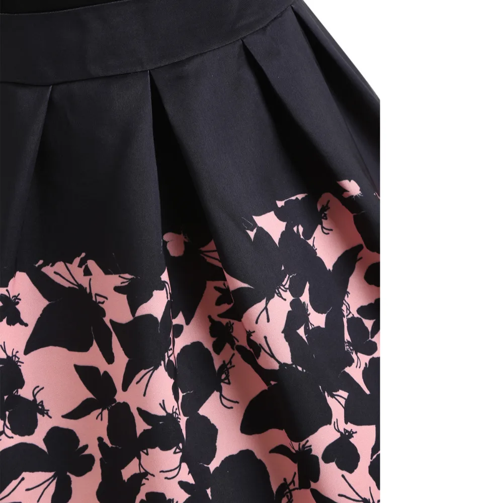 Floral Print Women Vintage Dress Slash Neck Black Pink Patchwork Casual Party Dresses Sexy Elegant A-Line Swing Retro Vestidos image 3