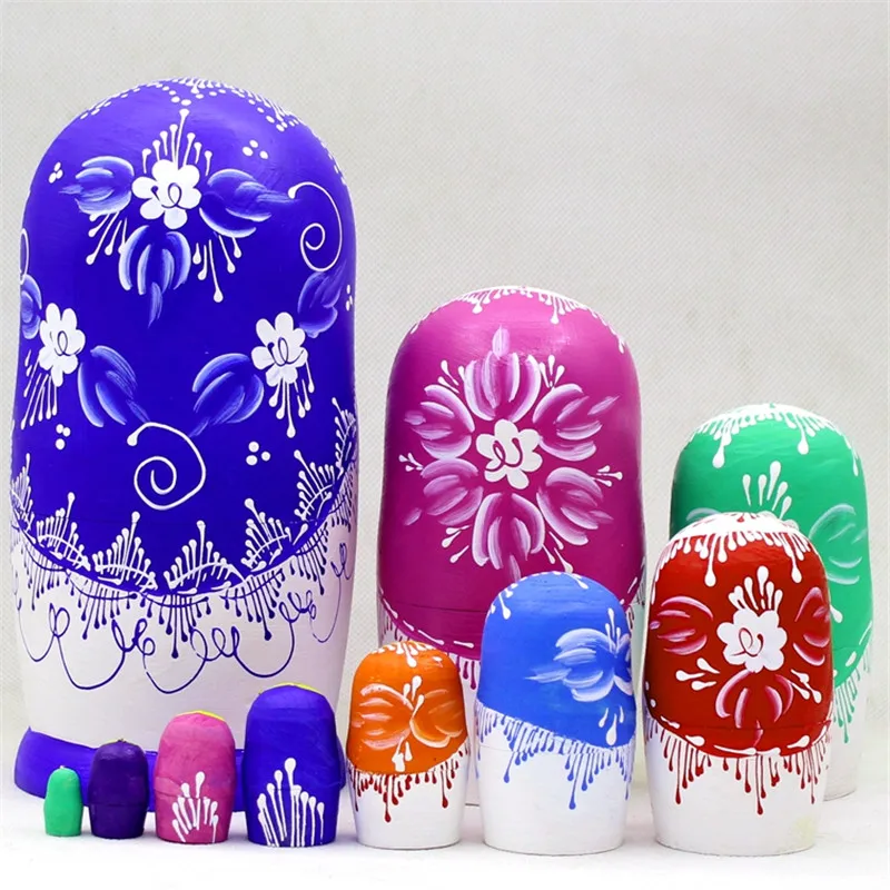 10pcs Wooden Russian Nesting Dolls Traditional Matryoshka Wishing 10 Layer Creative Hand-painted Handicraft Basswood Toys L30