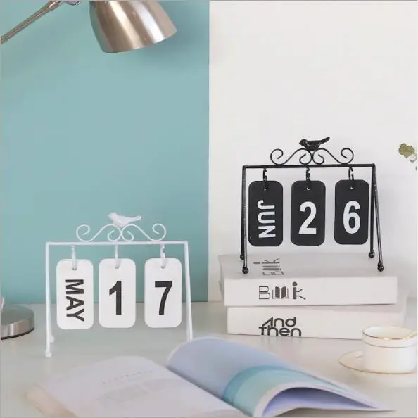 SKYSONIC Fashion Ins Nordic Style Manual Metal Table Calendar Creative Home Decorative Desk Wood Calendario Birthday Gift