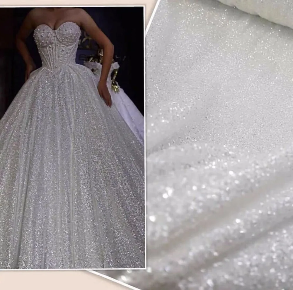 

shinning S-81140 french net fabric with glued glitter fashion glued glitter tulle lace fabric for bridal dress