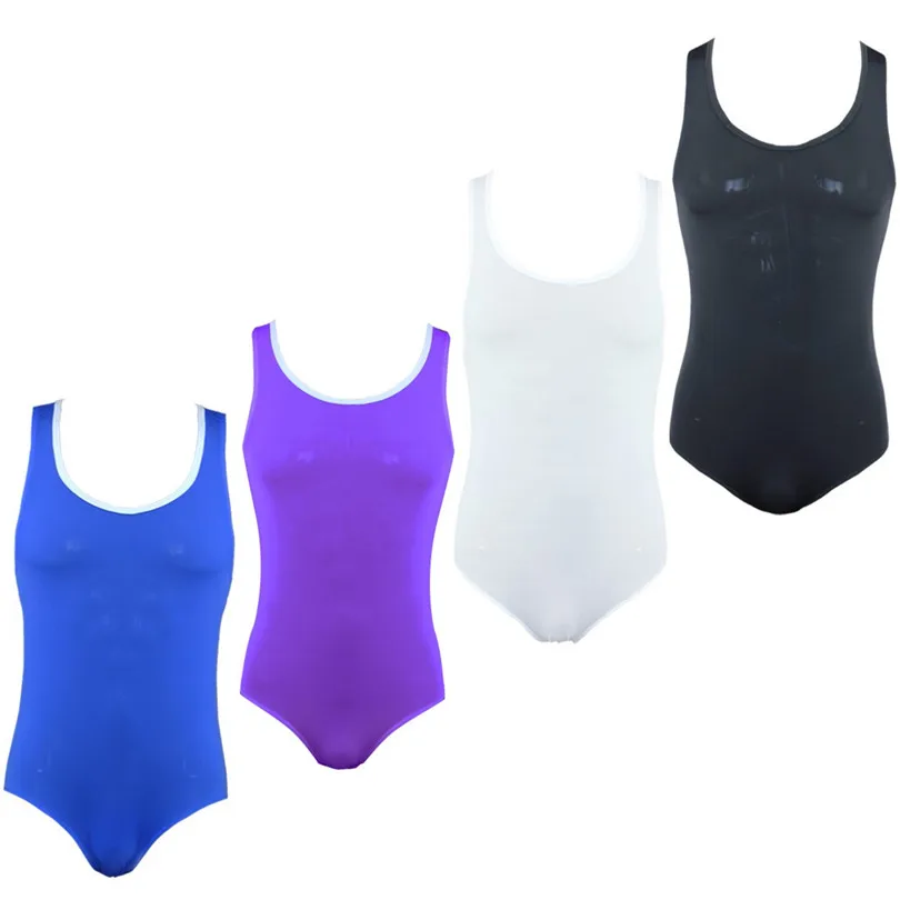 iEFiEL Mens Lingerie Sleeveless Stretchy One-piece High Cut Wrestling Singlet Leotard Bodysuit Underwear Transparent Shapers