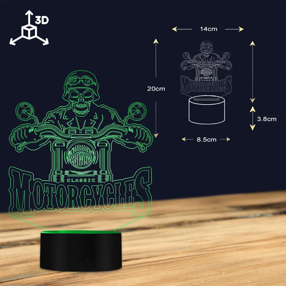 Motorcycles Skull Rider 3D Optical Illusion Lamp Gift For Motorcyclist Bike Riders Night Light Skull Biker Creative Visual Lamp