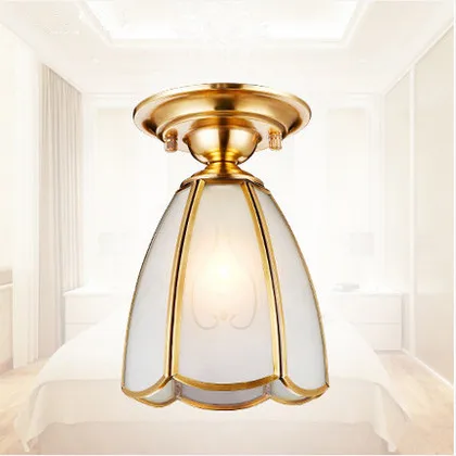 European copper&frosted glass petal design Ceiling lights Handwork soldering E27 LED lamp for porch&pavilion&stairs BRSXDD004