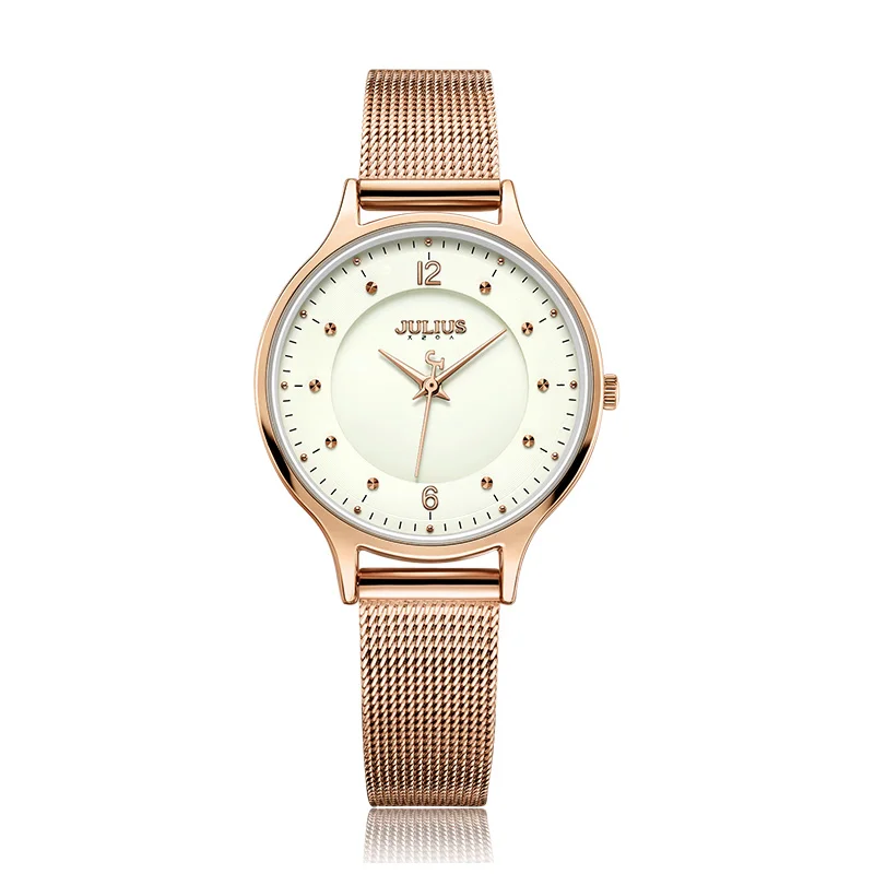 Julius Watch For Women Ultra-thin 6.5mm Women\'s Stainless Steel Band Luxury Gift Watch Dual-Layer Dial Fashion Montre JA-1060