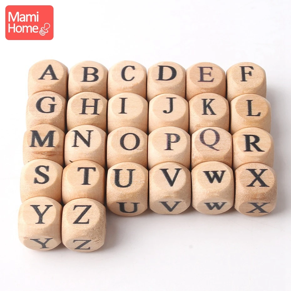 12mm 10pc Wood English Letter Beads Baby Teething Chew Toy DIY Making Nursing Bracelet Necklace Gifts Children\'S Goods Toys