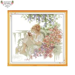 Joy Sunday-Counted and Stamped Woman Reads A Book Embroidery, DIY Cross Stitch Kits, Beauty Home Decoration, R445, 14CT, 11CT