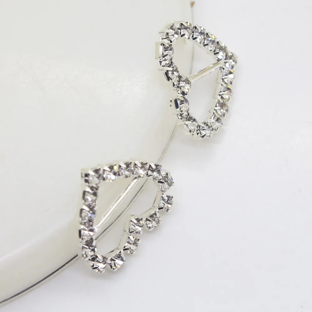 Fashion 10Pcs Silver Color Rhinestone Buckle DIY Metal Sliding Buckle, Bow Headband, Scrapbook Decoration Accessories 17*18MM