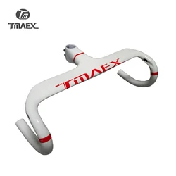 White Carbon Road Bike Handlebar, Bicycle Parts, Red Logo, Integrated Stem