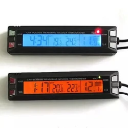 12V 24V Car Thermometer LCD Digital Indoor Outdoor Vehicle Voltage Monitor Clock Car Temperature Meter Voltmeter Cable Sensor