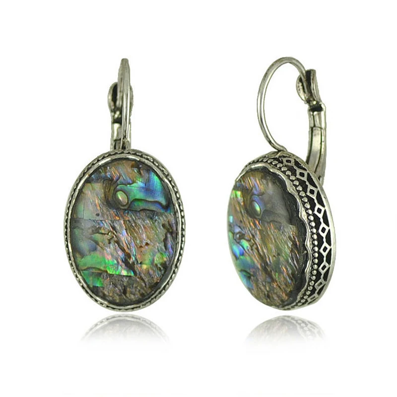 LE SKY New Abalone Shell Dangle Square Round Heart Shape Earrings For Women Vintage Antique Plated Fashion Jewelry