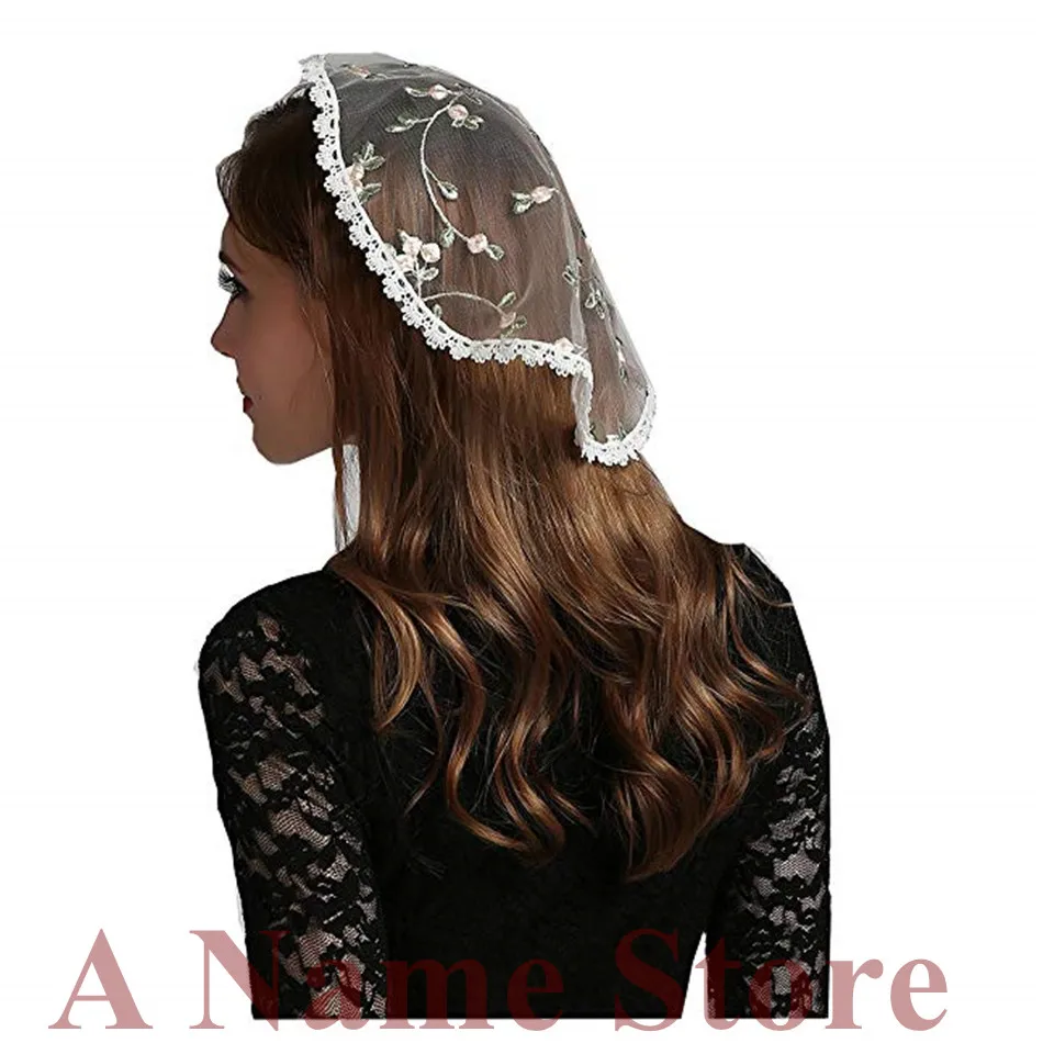 ISHSY Small White Lace Veil Mantilla for Church Catholic Latin Mass HeadCovering Lace edge Voiles Dentelle Velas negra Mantilla