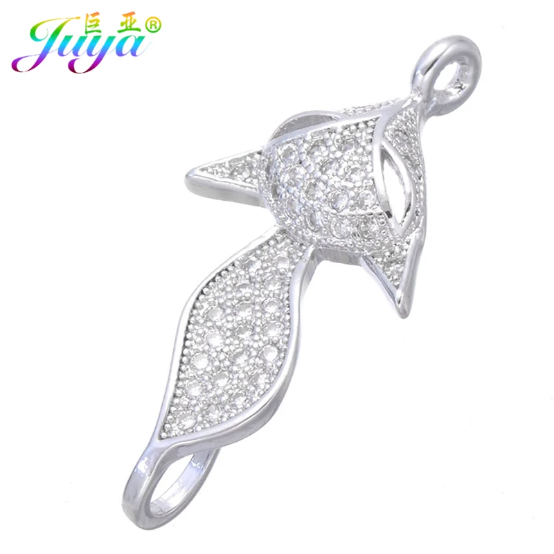 Juya DIY Fashion Jewelry Making Findings Components Supplies Cubic Zirconia Cute Fox Metal Earring Connector Charms Accessories