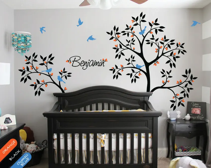 Personalized Baby Name Large Tree Wall Decals 2 Piece Tree Branches Tree Wall stickers For Kids Room Nursery Wall Tattoo JW229