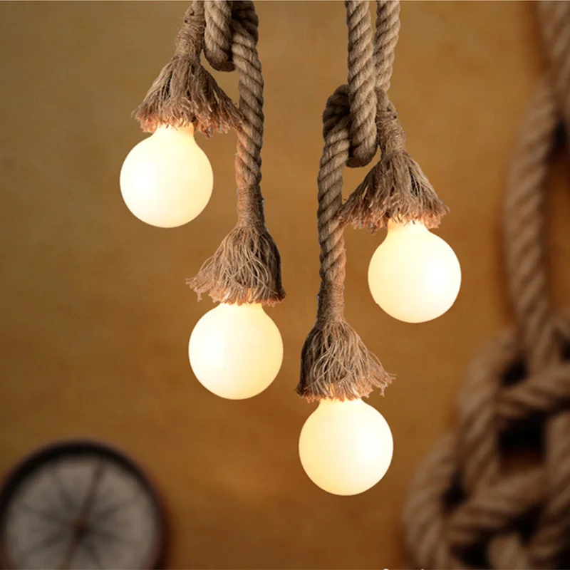 Vintage Hemp Rope Pendant Light E27 Base Loft Creative Personality Industrial Pendant Lamp for Restaurant Coffee shop Light