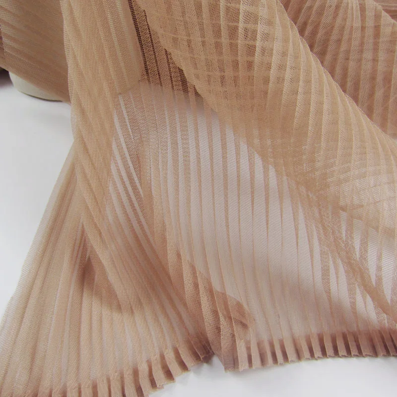 10Metres 150cm Width Evening Gowns Pleated Crushed Mesh Fabric Apricot Crumpled Tulle Net Fabric For Organ Skirt Dress