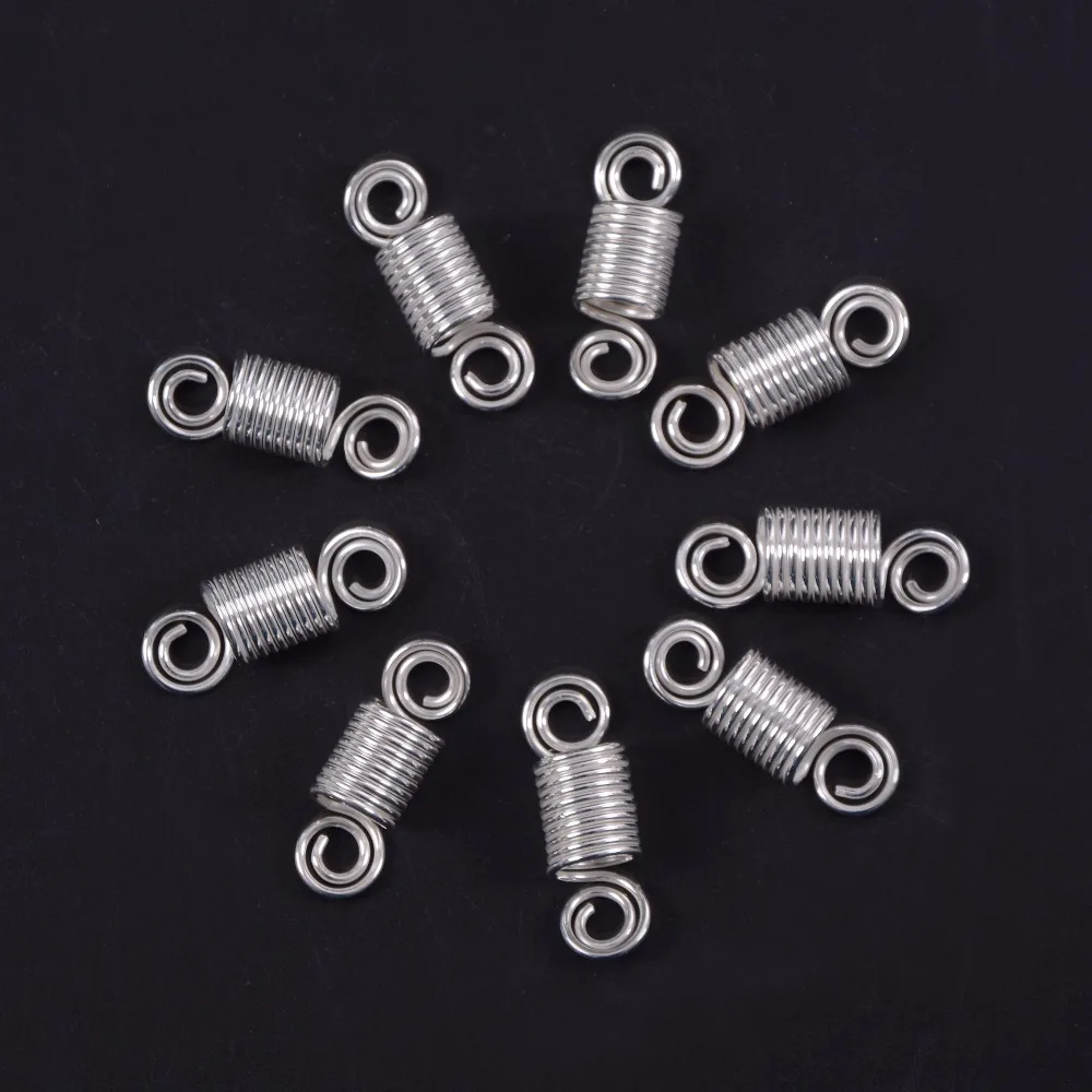 50Pcs 10 Laps Dreadlock Beads Silver Hair Braid Cuff Clip 8mm Spiral Shape Ring Tube DIY Charms Hair Extension Tool New