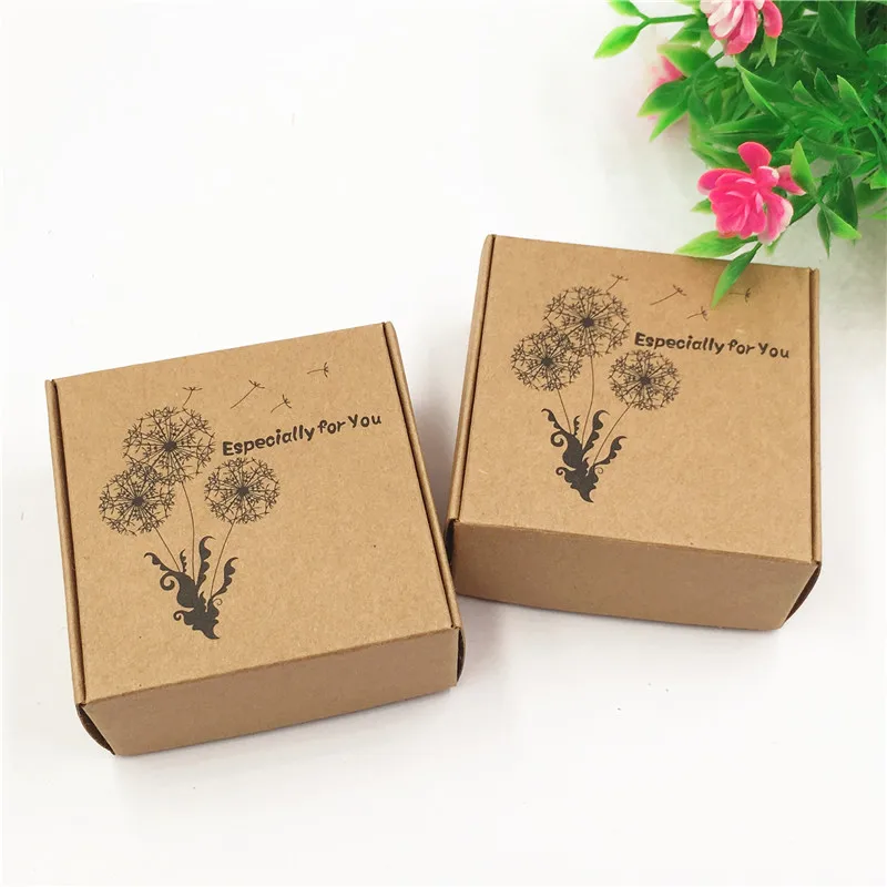 Aircraft Box Brown Kraft Paperboard With Dandelion Printed Pattern Especially for Small Jewelry/Gift Carrying Packing 200Pcs