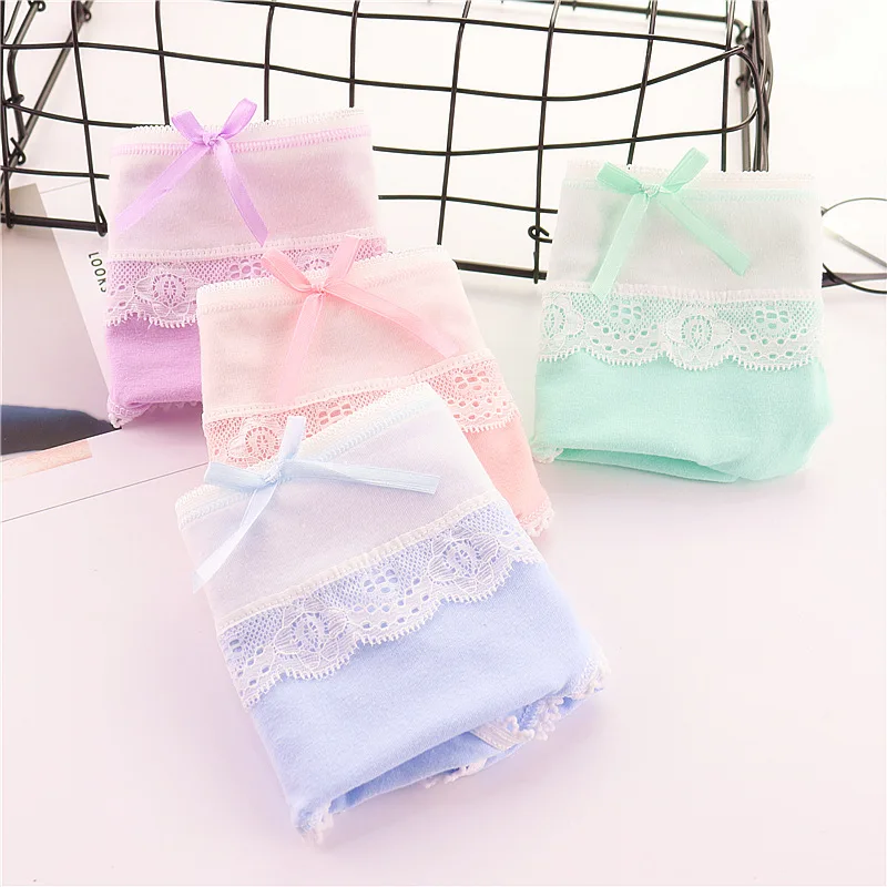 5pcs/lot 2018 Autumn New Pink Girl Underwear Lace Edge Cotton Bow Cute Women's Underwear Kids Panties 12-20years