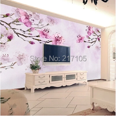 Free shipping large murals TV wall paper sofa background wall paper Watercolor style art wallpaper