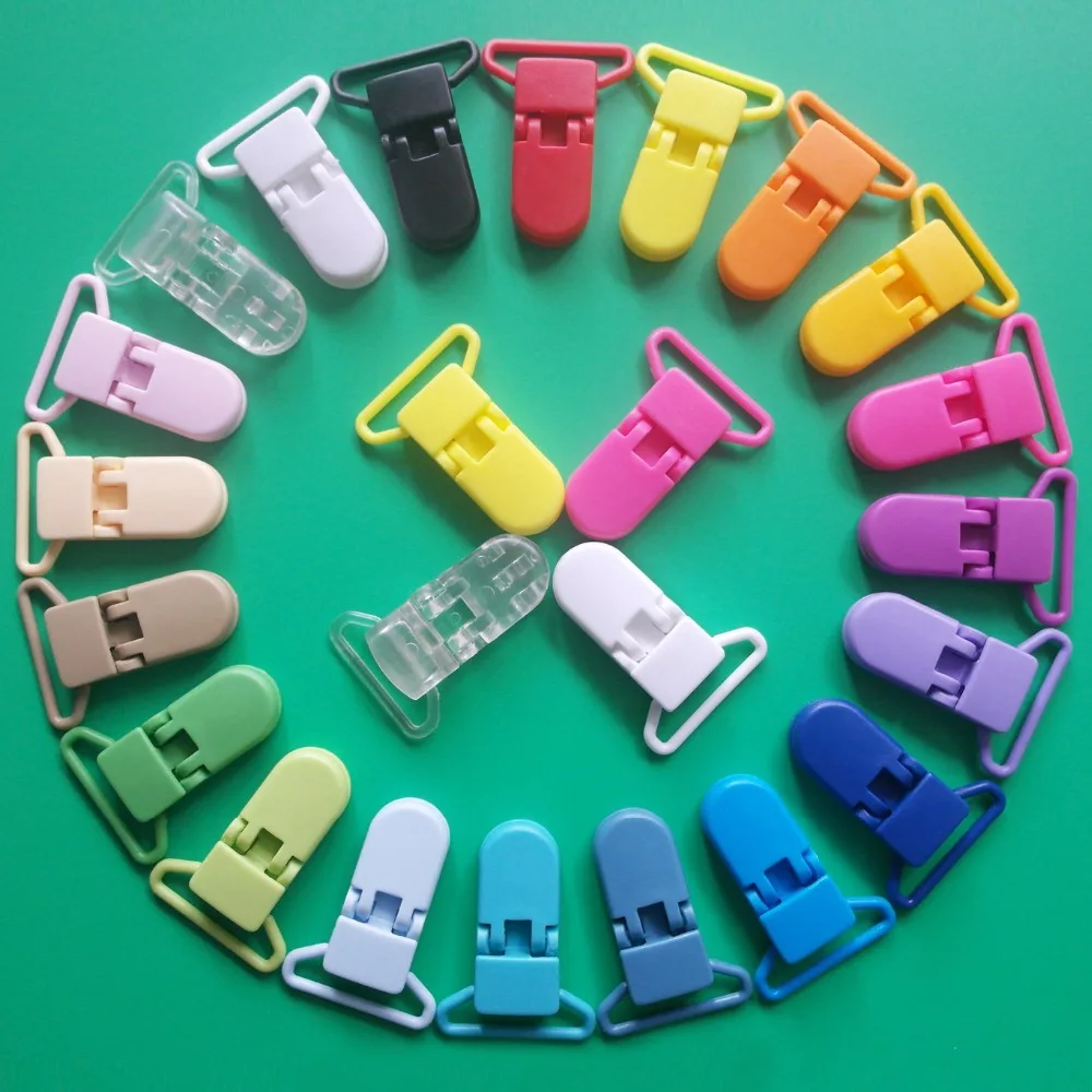 Sutoyuen 800pcs 25mm D Shape Alligator Garment Clip Plastic Suspender Clips Dummy Soother Pacifier Clip Holder Mix 20 Colors