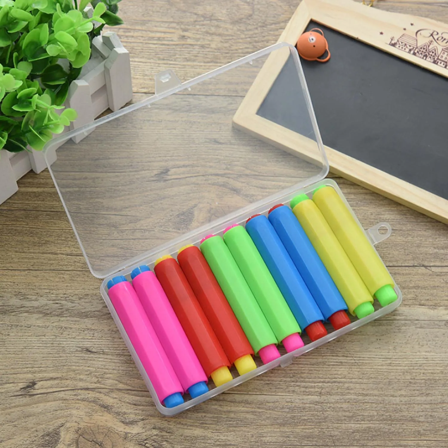 10pcs Adjustable Colored Chalk Holder Clip with Hard Storage Case for Teachers Kids Children School Home Supplies