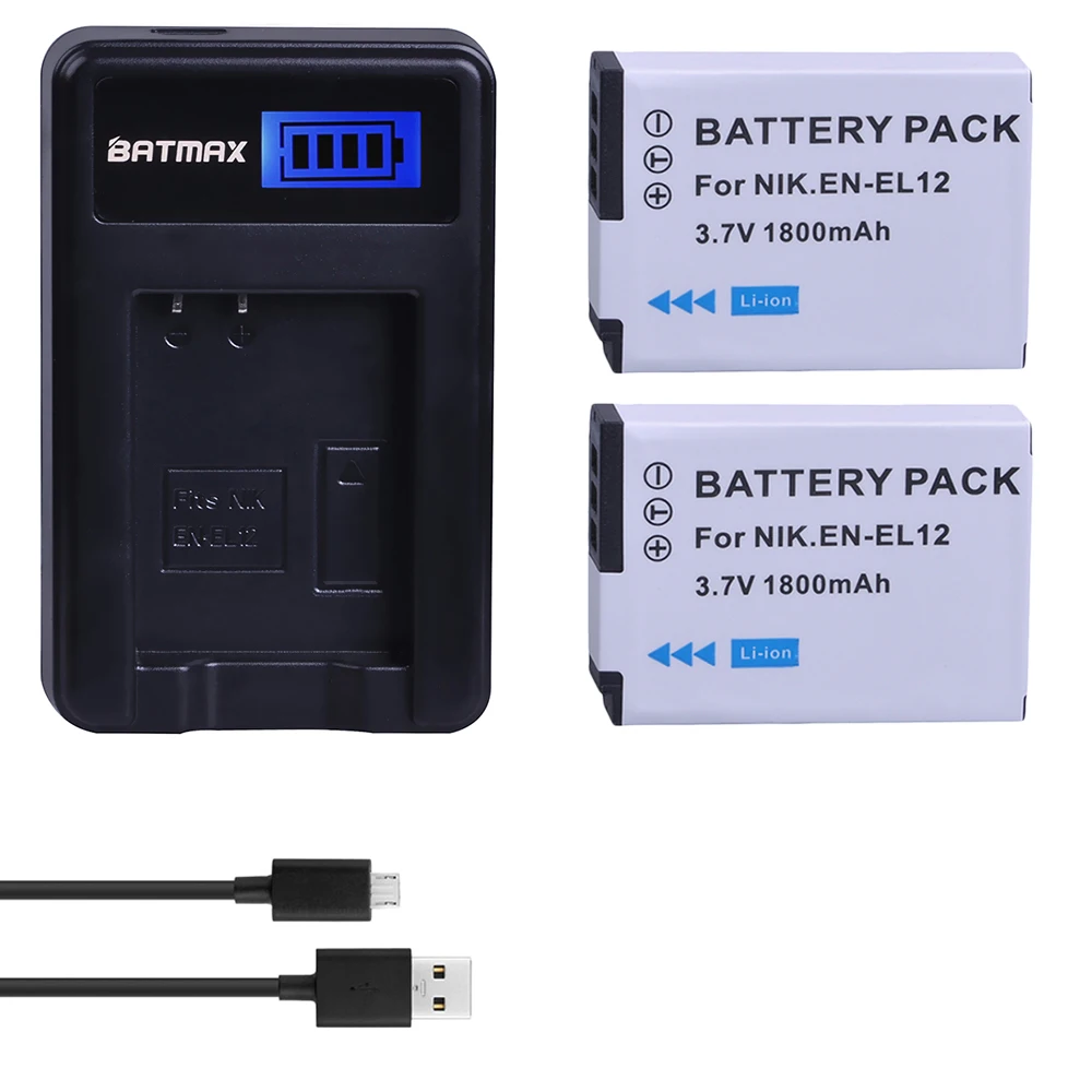 

Batmax 2PCS EN EL12 EN-EL12 Battery+LCD USB Charger for Nikon Coolpix S9700 S9500 S9400 S9300 S9100 S8200 S8100