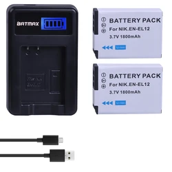 Batmax 2PCS EN EL12 EN-EL12 Battery+LCD USB Charger for Nikon Coolpix S9700 S9500 S9400 S9300 S9100 S8200 S8100