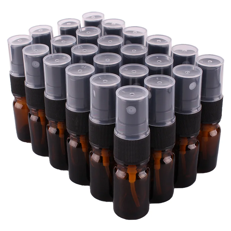 24pcs 5ml Amber Glass Spray Bottle w/ Black Fine Mist Sprayer essential oil bottles empty cosmetic containers