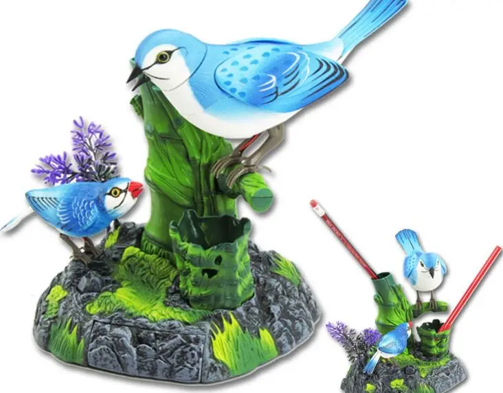 

batteries operated blue birds ornament sound control moving birdcall bird about 14x18cm,home decoration creative toy gift a2085