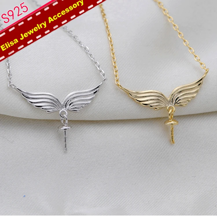 DIY Fittings Angel Wings Pendant Chain Accessory S925 Sterling Silver Wings Necklace Jewelry Components 3Pieces/Lot