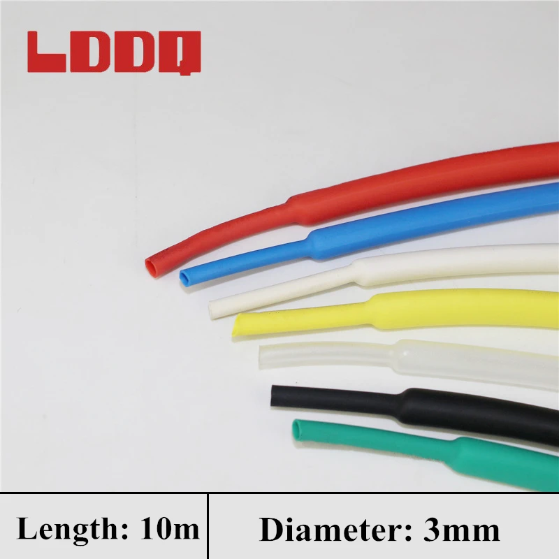 LDDQ 10m Heat Shrink Tubing 3mm PE Shrinkable Tube Black White Transparent Red Green Yellow Blue 2:1 Electric Wire Cable Tubing