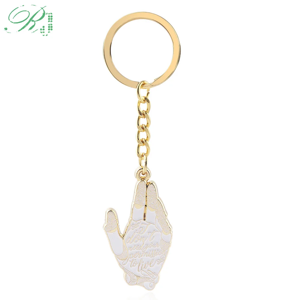 RJ Japan Film Alita Battle Angel Keychains Golden Hand Letter Don't Need Your Permission To Live Pendants Keyring Men Jewelry