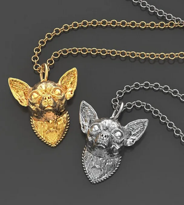 Chihuahua  necklace metal cartoon dog pendant jewelry golden colors plated