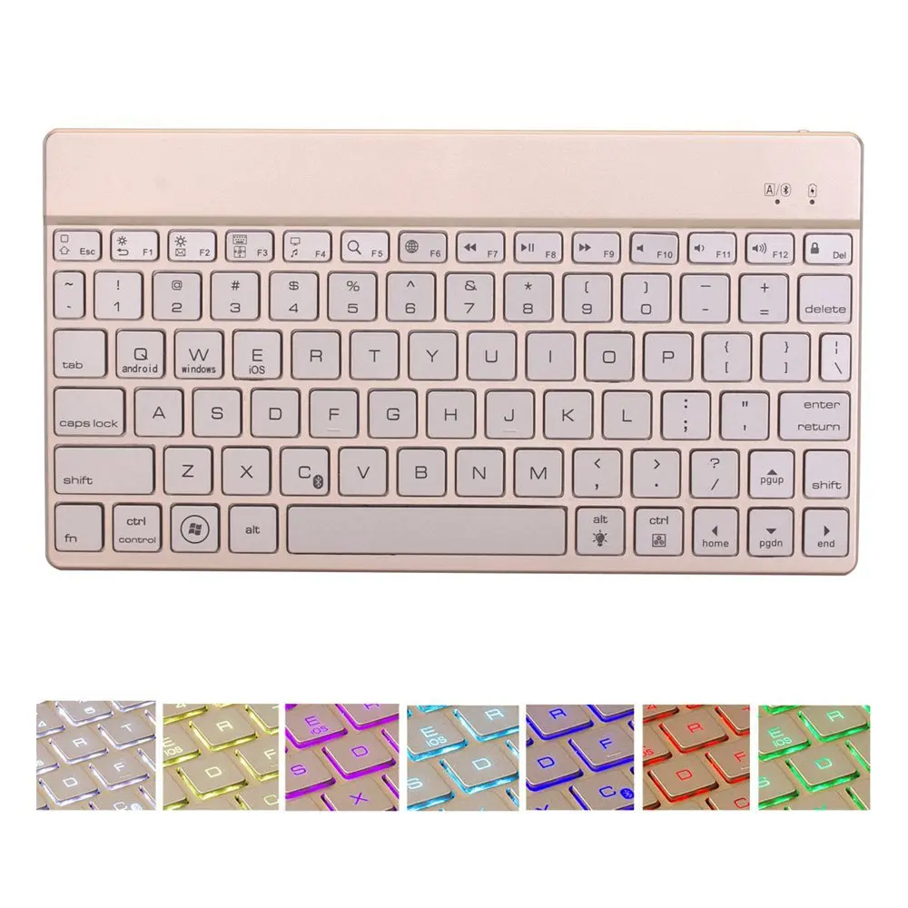 Ultra Thin 7 Colors LED Backlight Aluminum Russian/Spanish/Hebrew Bluetooth Keyboard For Huawei Honor WaterPlay HDN-L09/W09