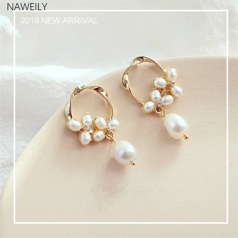 Statement Freshwater Pearl Earrings 14k Gold Plated Flower Chic Women Handmade Natural Beads Drop Earring Jewelry