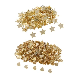 300pcs Heart Star Head Split Pins Metal Brads Paper Fastener Decorative Brad for Scrapbooking DIY Craft Decoration Gold