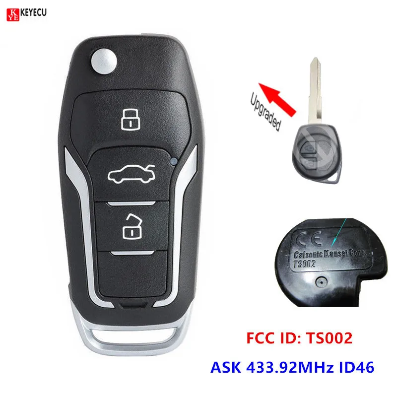 KEYECU Replacement Upgraded Flip Remote Key Fob ASK 433.92MHz ID46 for Suzuki Swift SX4 from 2008 2009 2010-2012 FCC ID: TS002