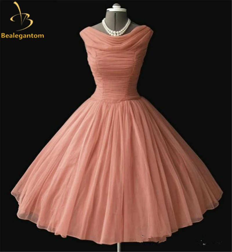 Bealegantom Vintage Prom Jurken 2019 Satijn Plus Size Korte Avond Party Jurken 1950's 50 s Vestido Robe Soiree QA1210