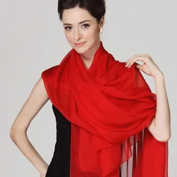 China Red Long Scarves Ladies Autumn Winter Long Design Cape New Arrival 100% Silk Shawl Scarf Thicken Chiffon Ultralong Scarves